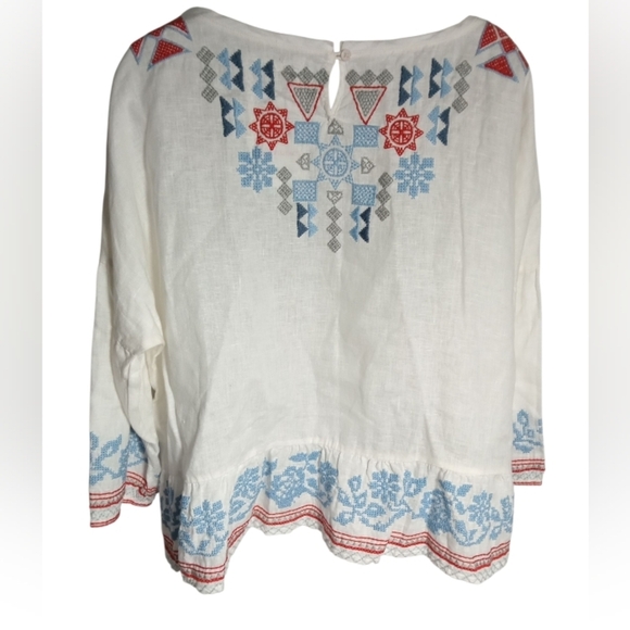 Johnny Was For Jacket & Tops Linen Artsy Top Embroidered Relaxed Fit Small - Picture 7 of 7